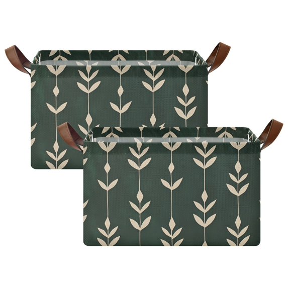 Yayeee Foldable Storage Basket for Shelves with Handles Set of 2 Waterproof Cloth Bins, Green Plants