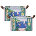 thumbnail image 1 of Yayeee Foldable Storage Basket for Shelves with Handles Set of 2 Waterproof Cloth Bins, Green Seaside, 1 of 7