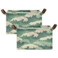 thumbnail image 1 of Yayeee Foldable Storage Basket for Shelves with Handles Set of 2 Waterproof Cloth Bins, Green Wave Pattern, 1 of 7