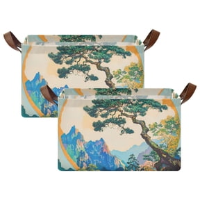 Yayeee Foldable Storage Basket for Shelves with Handles Set of 2 Waterproof Cloth Bins, Large Pine Tree