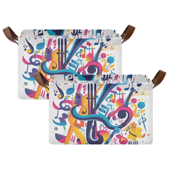 Yayeee Foldable Storage Basket for Shelves with Handles Set of 2 Waterproof Cloth Bins, Musical Pattern