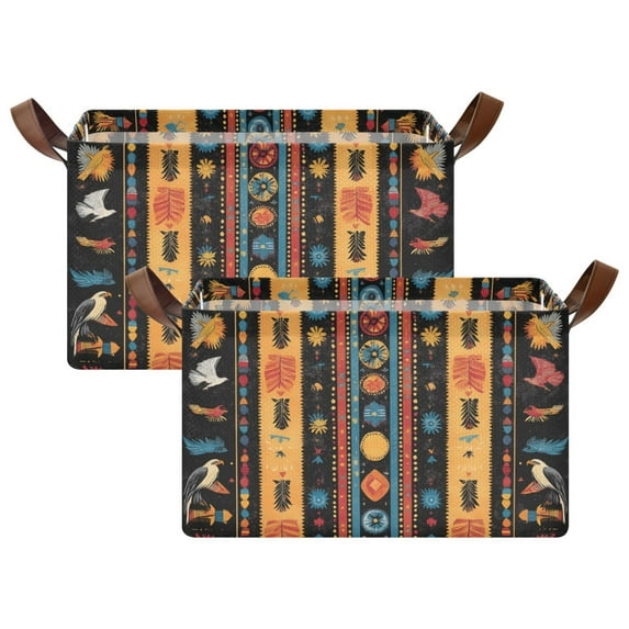 Yayeee Foldable Storage Basket for Shelves with Handles Set of 2 Waterproof Cloth Bins, Orange Geometric