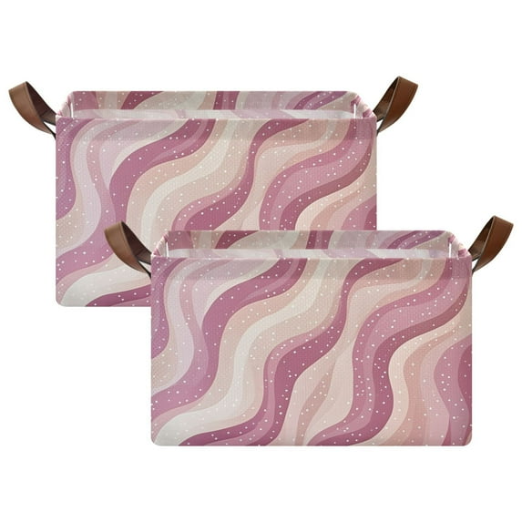 Yayeee Foldable Storage Basket for Shelves with Handles Set of 2 Waterproof Cloth Bins, Pink Brown Pattern