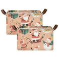 thumbnail image 1 of Yayeee Foldable Storage Basket for Shelves with Handles Set of 2 Waterproof Cloth Bins, Pink Christmas Santa, 1 of 7