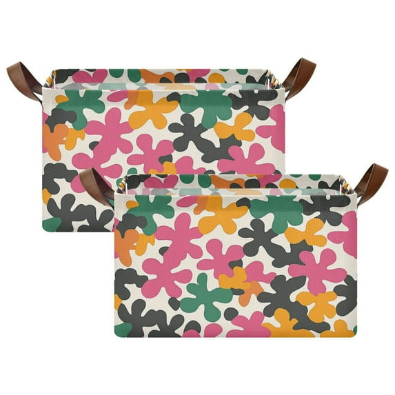 Yayeee Foldable Storage Basket for Shelves with Handles Set of 2 Waterproof Cloth Bins, Pink Floral Blooms