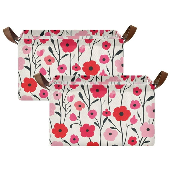 Yayeee Foldable Storage Basket for Shelves with Handles Set of 2 Waterproof Cloth Bins, Pink Floral