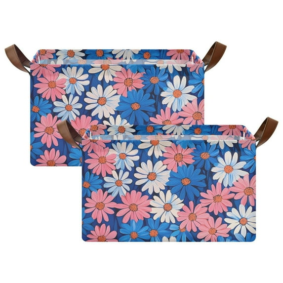 Yayeee Foldable Storage Basket for Shelves with Handles Set of 2 Waterproof Cloth Bins, Pink Flowers Pattern