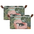 thumbnail image 1 of Yayeee Foldable Storage Basket for Shelves with Handles Set of 2 Waterproof Cloth Bins, Pink Sleeping Cat, 1 of 7