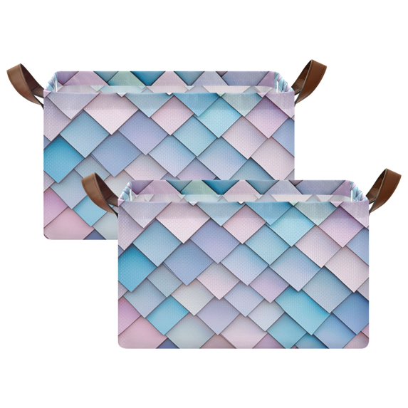 Yayeee Foldable Storage Basket for Shelves with Handles Set of 2 Waterproof Cloth Bins, Purple Art Pattern