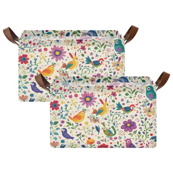 Yayeee Foldable Storage Basket for Shelves with Handles Set of 2 Waterproof Cloth Bins, Purple Cartoon Animals