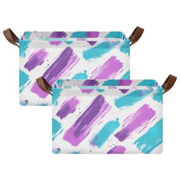 Yayeee Foldable Storage Basket for Shelves with Handles Set of 2 Waterproof Cloth Bins, Purple Drawing