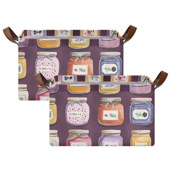 Yayeee Foldable Storage Basket for Shelves with Handles Set of 2 Waterproof Cloth Bins, Purple Jam