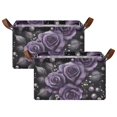 thumbnail image 1 of Yayeee Foldable Storage Basket for Shelves with Handles Set of 2 Waterproof Cloth Bins, Purple Roses, 1 of 7