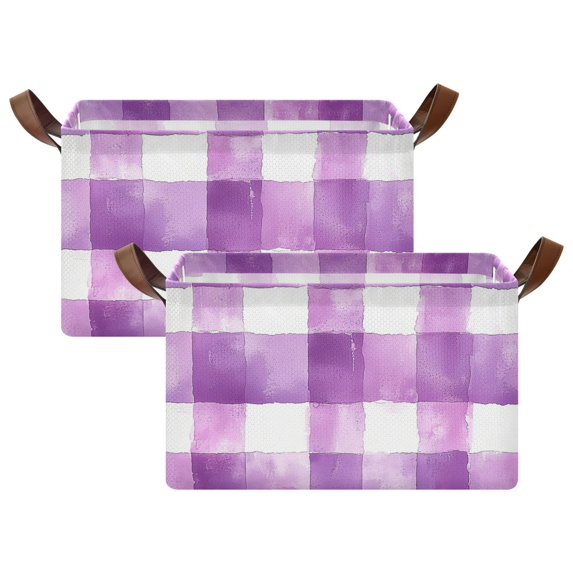 Yayeee Foldable Storage Basket for Shelves with Handles Set of 2 Waterproof Cloth Bins, Purple and White Pattern