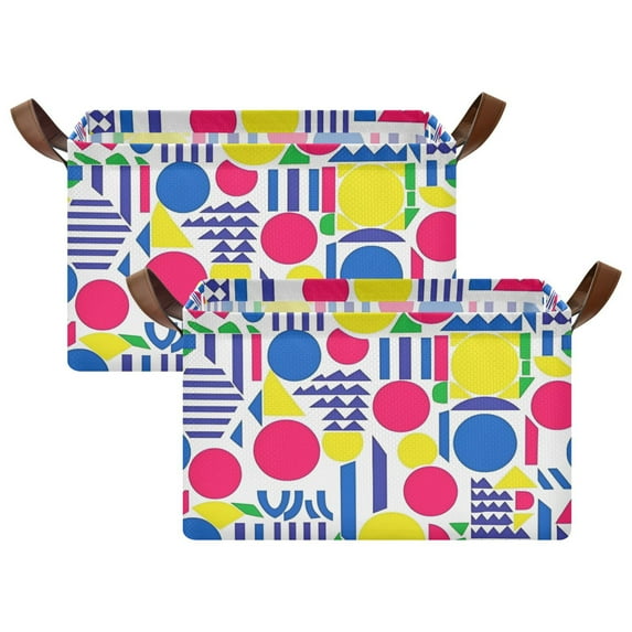 Yayeee Foldable Storage Basket for Shelves with Handles Set of 2 Waterproof Cloth Bins, Red Retro Shapes