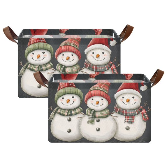 Yayeee Foldable Storage Basket for Shelves with Handles Set of 2 Waterproof Cloth Bins, Red Snowmen