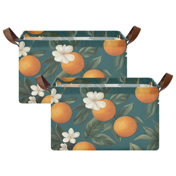 Yayeee Foldable Storage Basket for Shelves with Handles Set of 2 Waterproof Cloth Bins, Retro Floral Orange
