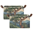 thumbnail image 1 of Yayeee Foldable Storage Basket for Shelves with Handles Set of 2 Waterproof Cloth Bins, Retro Pine Tree, 1 of 7