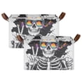 thumbnail image 1 of Yayeee Foldable Storage Basket for Shelves with Handles Set of 2 Waterproof Cloth Bins, Skeleton with Glasses, 1 of 7
