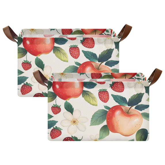 Yayeee Foldable Storage Basket for Shelves with Handles Set of 2 Waterproof Cloth Bins, Strawberry Pattern