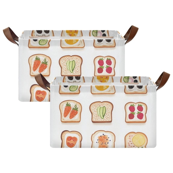 Yayeee Foldable Storage Basket for Shelves with Handles Set of 2 Waterproof Cloth Bins, Various Toasts