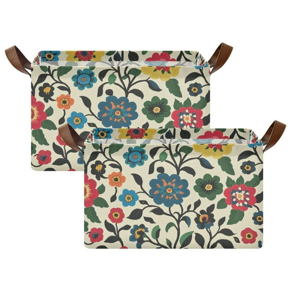 Yayeee Foldable Storage Basket for Shelves with Handles Set of 2 Waterproof Cloth Bins, Vibrant Floral