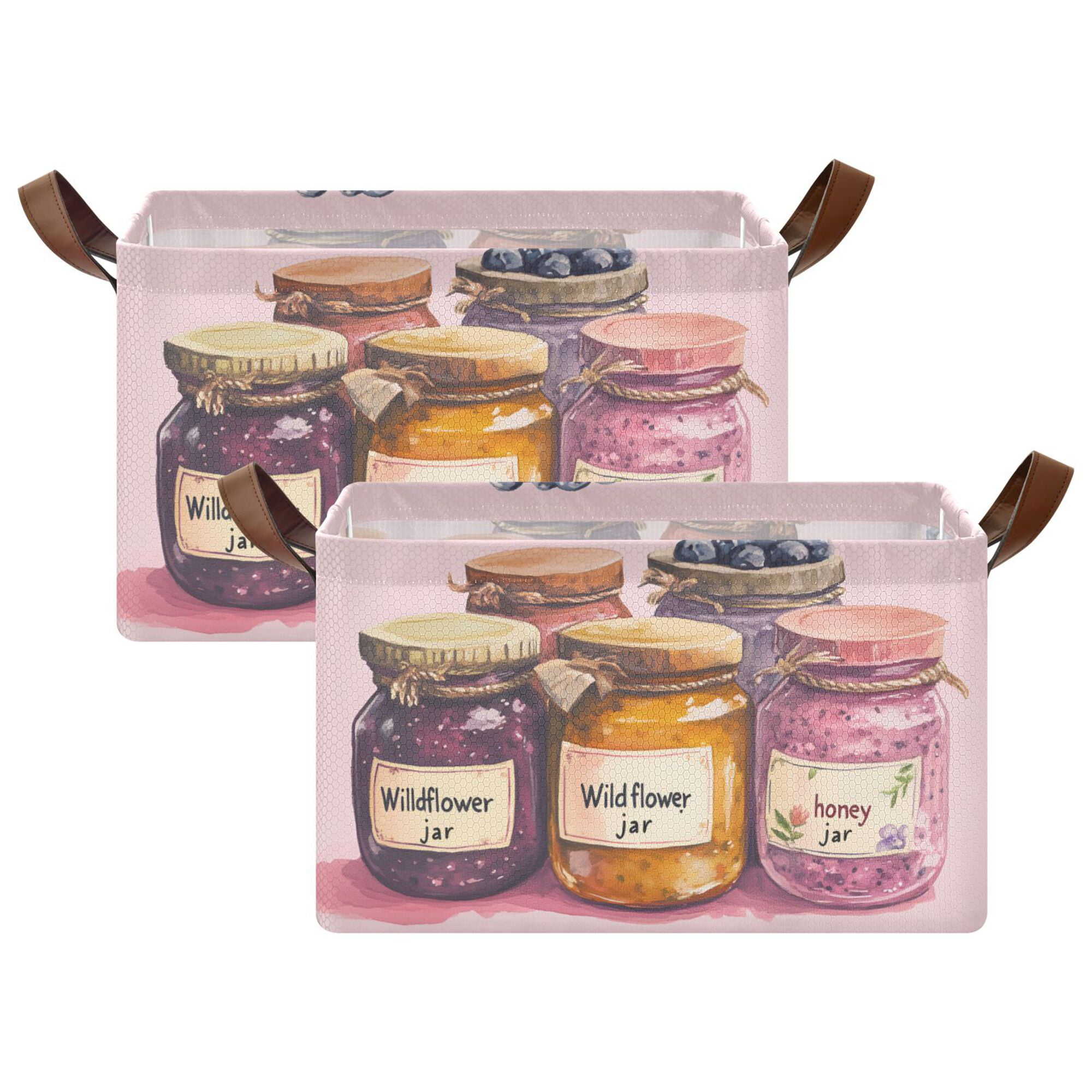 Yayeee Foldable Storage Basket for Shelves with Handles Set of 2 Waterproof Cloth Bins, Watercolor Jam