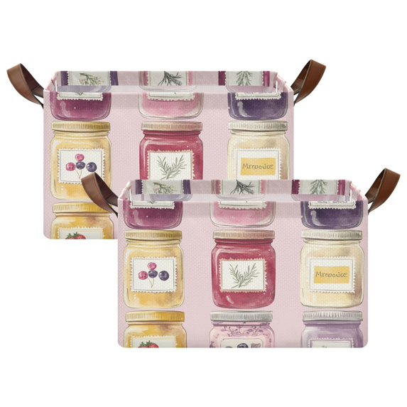 Yayeee Foldable Storage Basket for Shelves with Handles Set of 2 Waterproof Cloth Bins, Watercolor Jar