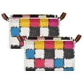 thumbnail image 1 of Yayeee Foldable Storage Basket for Shelves with Handles Set of 2 Waterproof Cloth Bins, White Checkered Pattern, 1 of 7