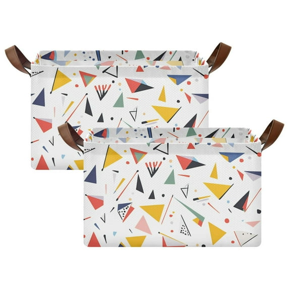 Yayeee Foldable Storage Basket for Shelves with Handles Set of 2 Waterproof Cloth Bins, White Triangles