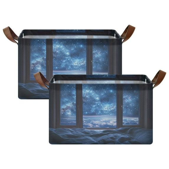 Yayeee Foldable Storage Basket for Shelves with Handles Set of 2 Waterproof Cloth Bins, Window Space