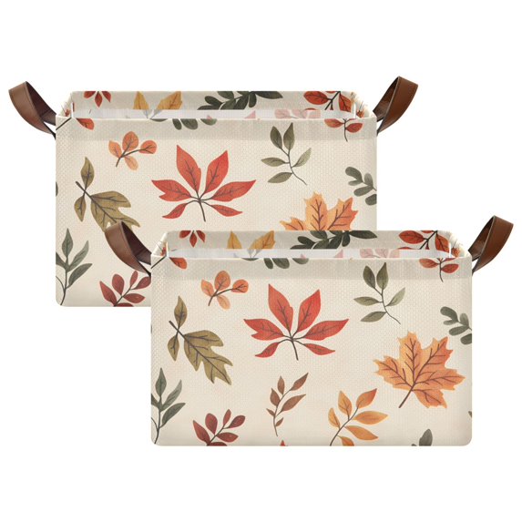 Yayeee Foldable Storage Basket for Shelves with Handles Set of 2 Waterproof Cloth Bins, Yellow Autumn Leaves