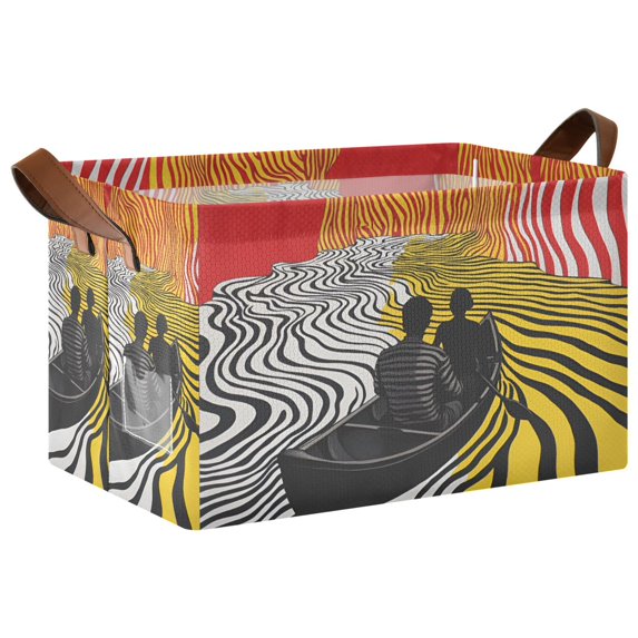 Yayeee Foldable Storage Basket for Shelves with Handles Waterproof Cloth Bins, Abstract Boat