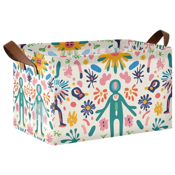 Yayeee Foldable Storage Basket for Shelves with Handles Waterproof Cloth Bins, Abstract Floral