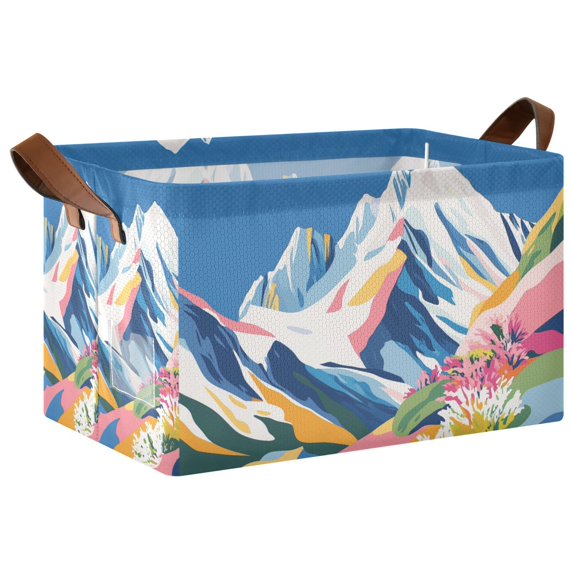 Yayeee Foldable Storage Basket for Shelves with Handles Waterproof Cloth Bins, Abstract Snow Mountain