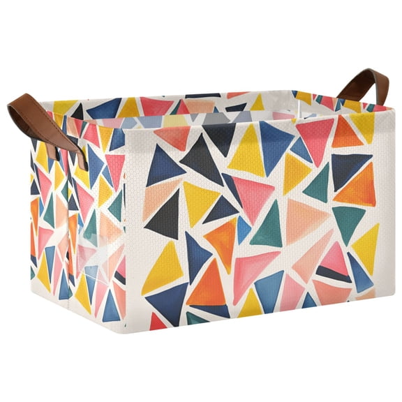 Yayeee Foldable Storage Basket for Shelves with Handles Waterproof Cloth Bins, Abstract Triangles