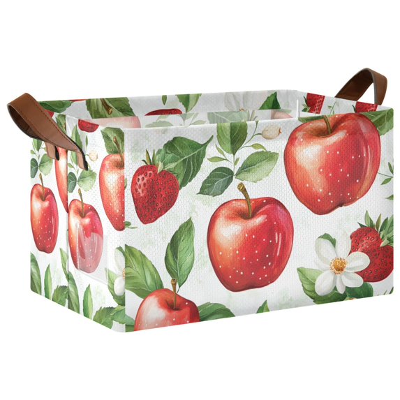 Yayeee Foldable Storage Basket for Shelves with Handles Waterproof Cloth Bins, Apple Pattern