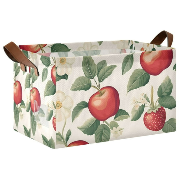 Yayeee Foldable Storage Basket for Shelves with Handles Waterproof Cloth Bins, Apples Flower Pattern