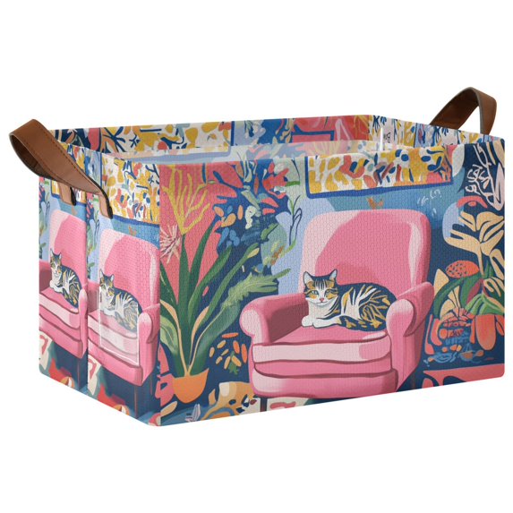 Yayeee Foldable Storage Basket for Shelves with Handles Waterproof Cloth Bins, Art Cat