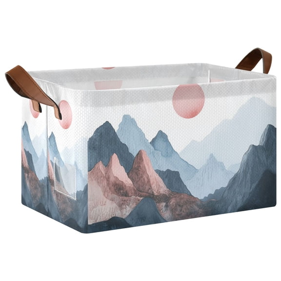 Yayeee Foldable Storage Basket for Shelves with Handles Waterproof Cloth Bins, Art Mountain and Sun Pattern