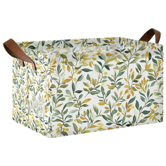 Yayeee Foldable Storage Basket for Shelves with Handles Waterproof Cloth Bins, Autumn Greenery