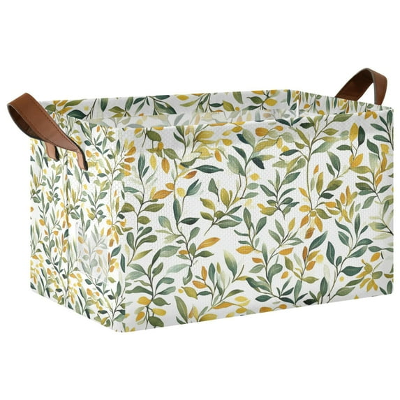 Yayeee Foldable Storage Basket for Shelves with Handles Waterproof Cloth Bins, Autumn Greenery