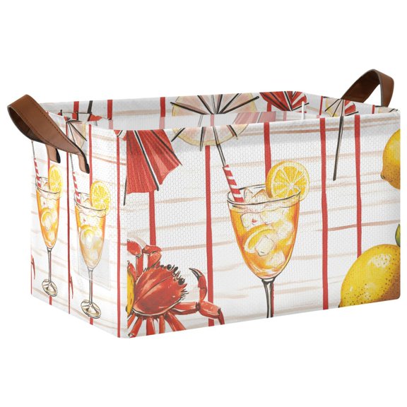 Yayeee Foldable Storage Basket for Shelves with Handles Waterproof Cloth Bins, Beach Crab