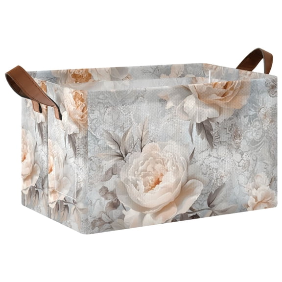 Yayeee Foldable Storage Basket for Shelves with Handles Waterproof Cloth Bins, Beautiful Floral