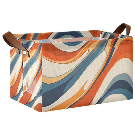 Yayeee Foldable Storage Basket for Shelves with Handles Waterproof Cloth Bins, Beige Abstract Wavy