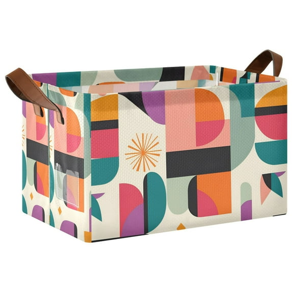 Yayeee Foldable Storage Basket for Shelves with Handles Waterproof Cloth Bins, Beige Abstract