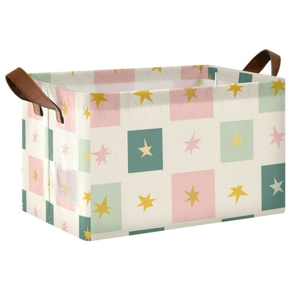 Yayeee Foldable Storage Basket for Shelves with Handles Waterproof Cloth Bins, Beige Abstract