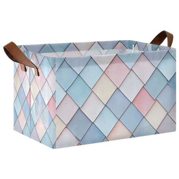 Yayeee Foldable Storage Basket for Shelves with Handles Waterproof Cloth Bins, Beige Art Pattern