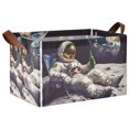 thumbnail image 1 of Yayeee Foldable Storage Basket for Shelves with Handles Waterproof Cloth Bins, Beige Astronaut, 1 of 7