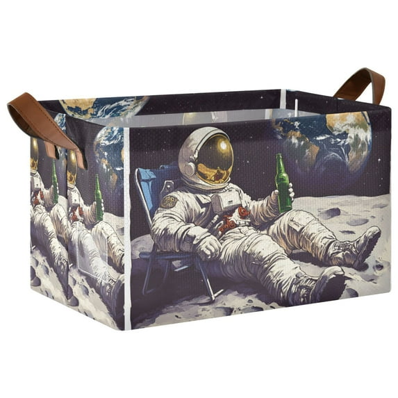 Yayeee Foldable Storage Basket for Shelves with Handles Waterproof Cloth Bins, Beige Astronaut
